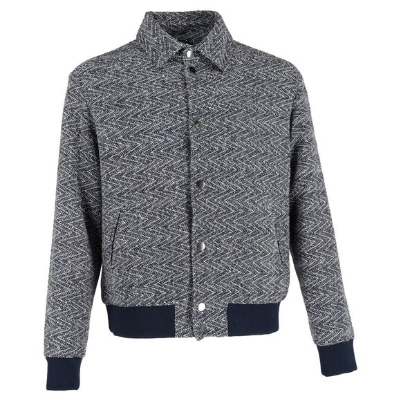 Etro Textured Bomber Jacket Navy Blue Cotton